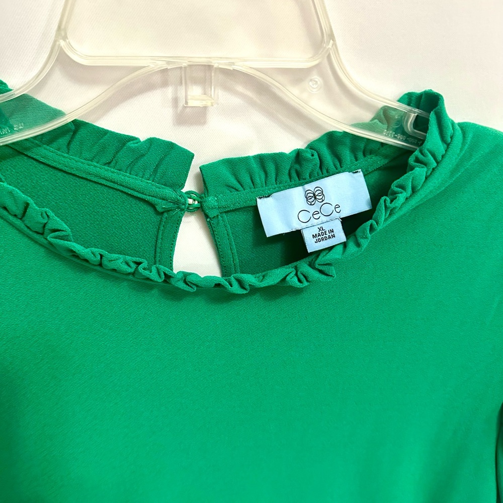 CeCe Green Ruffle Mock Neck Short Sleeve Blouse - Picture 4 of 8
